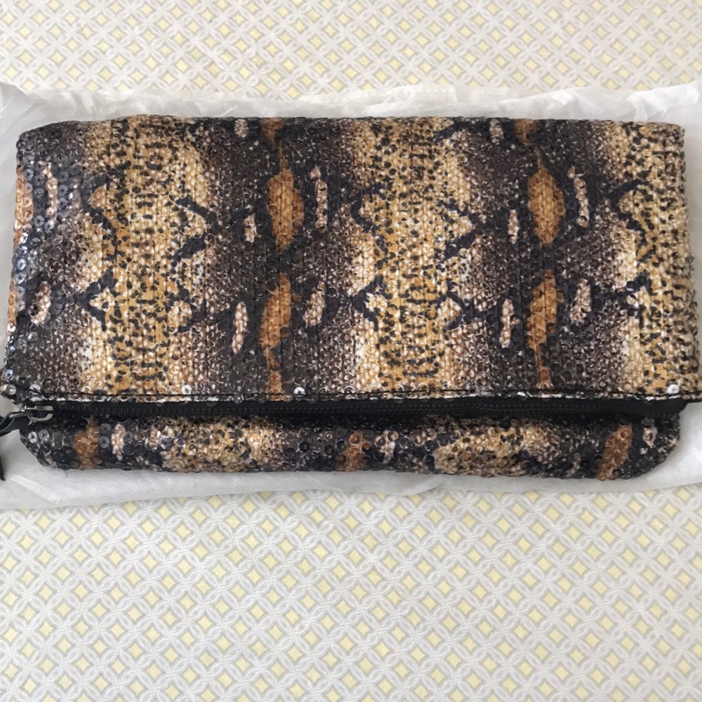 BCBGeneration sequin animal print clutch bag